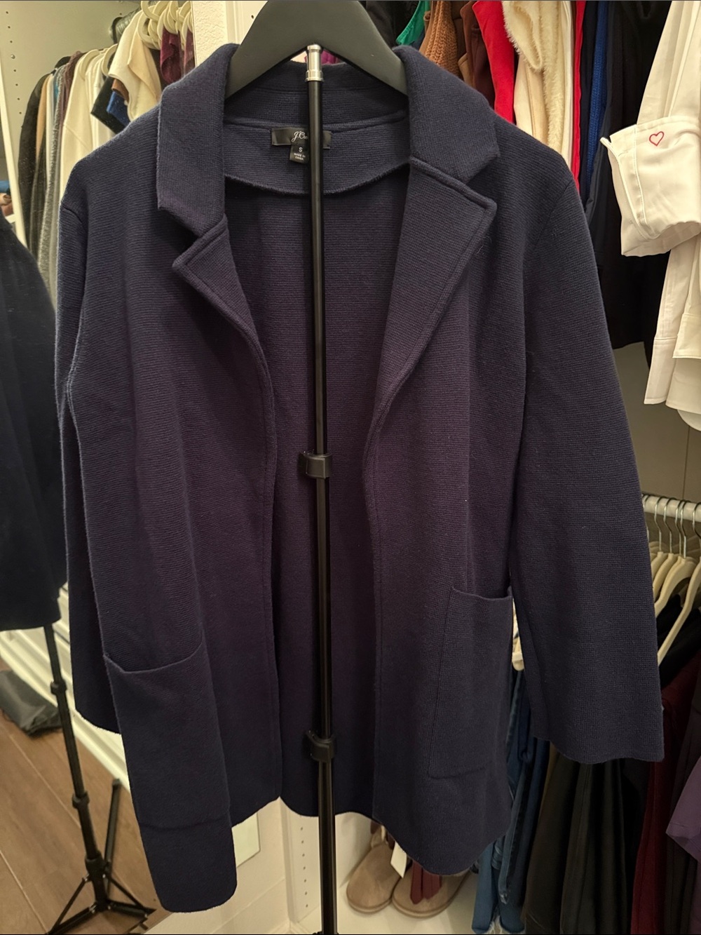 J. Crew Navy Open-Front Knit Blazer with Patch Pockets